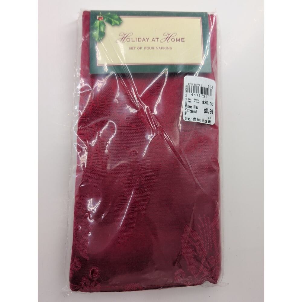 Vintage Holiday Home Set of 4 Red Napkins Christmas New Cotton/Polyester Blend